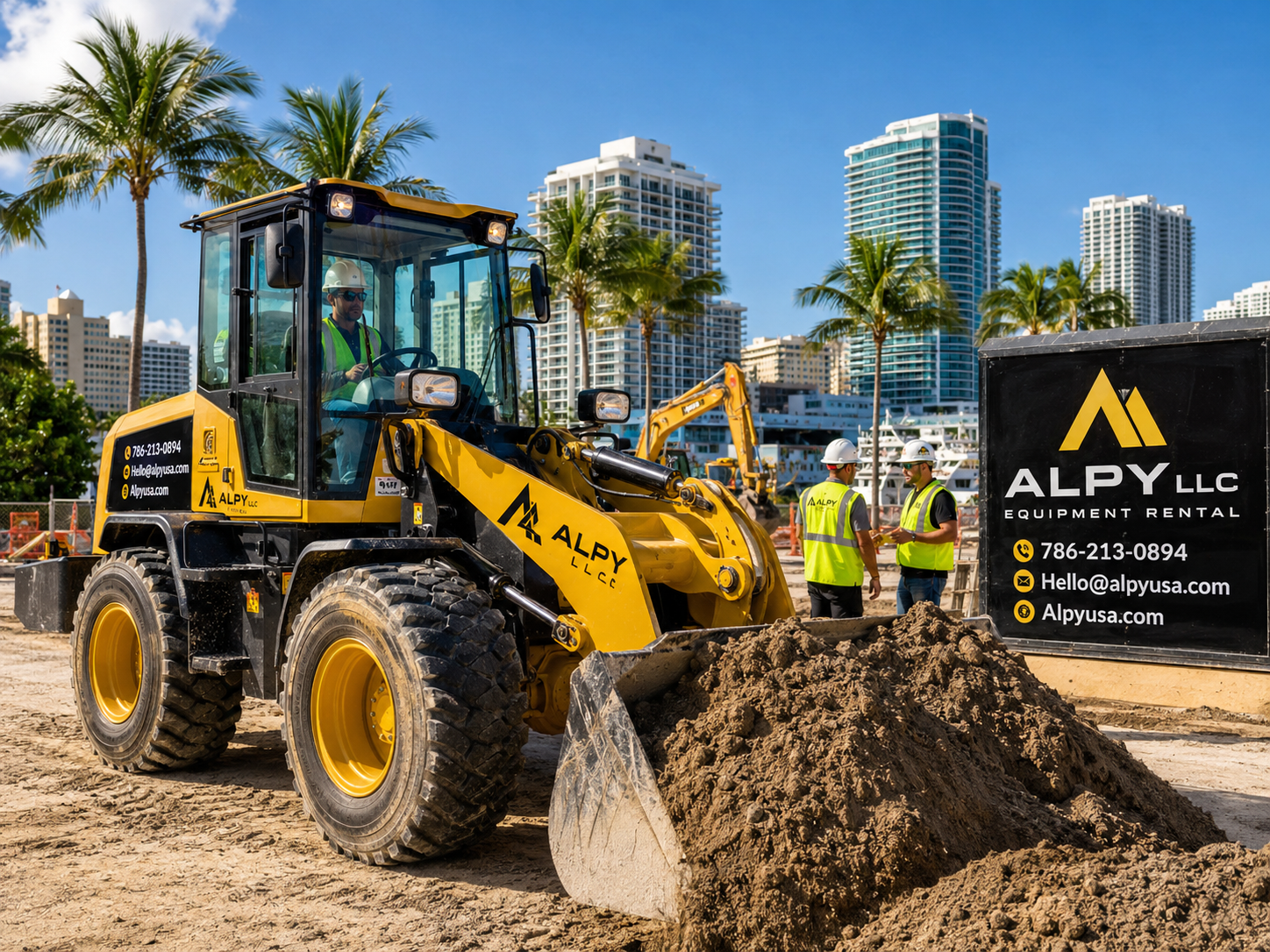 ALPY wheel loader handling material on a Miami site